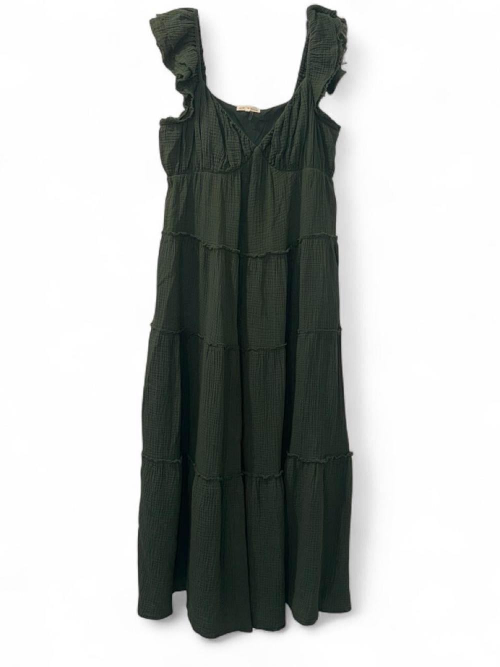 Free the Roses || Deep Green Tiered Maxi Dress with Ruffle Sleeves - Picture 2 of 7